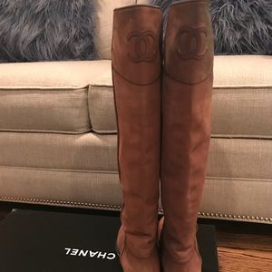 Chanel Brown Leather Ascot Logo Riding 39.5 Boots
